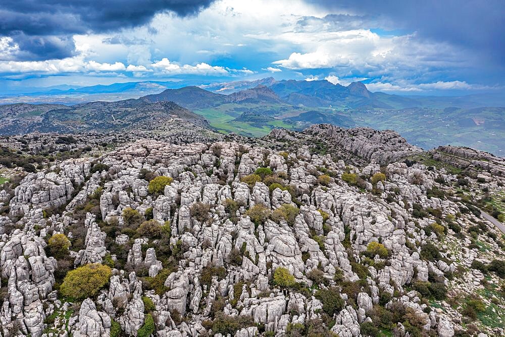 Aerial of El Torcal de Antequera nature reserve, Antequera, Andalucia, Spain