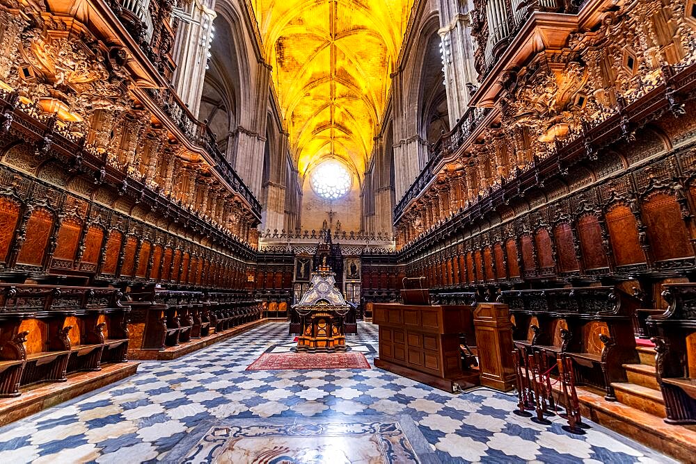 Interior of the Unesco site the cathedral of Seville, Andalucia, Spain