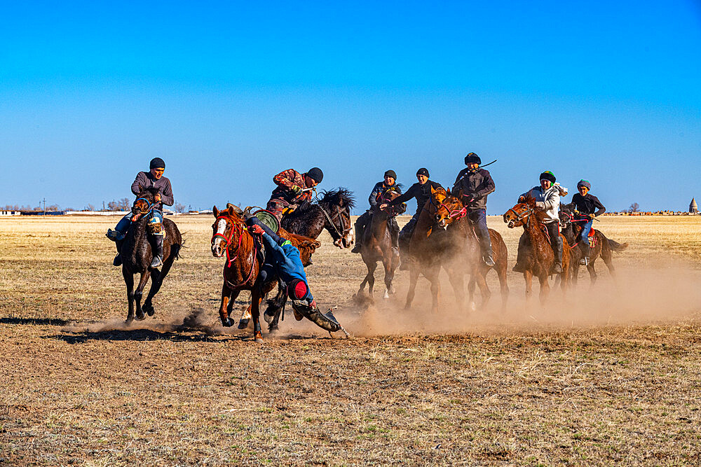 Men practising Kokpar, national horse game, Kazakhstan, Central Asia, Asia