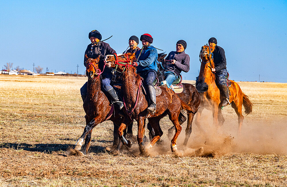 Men practising Kokpar, national horse game, Kazakhstan, Central Asia, Asia