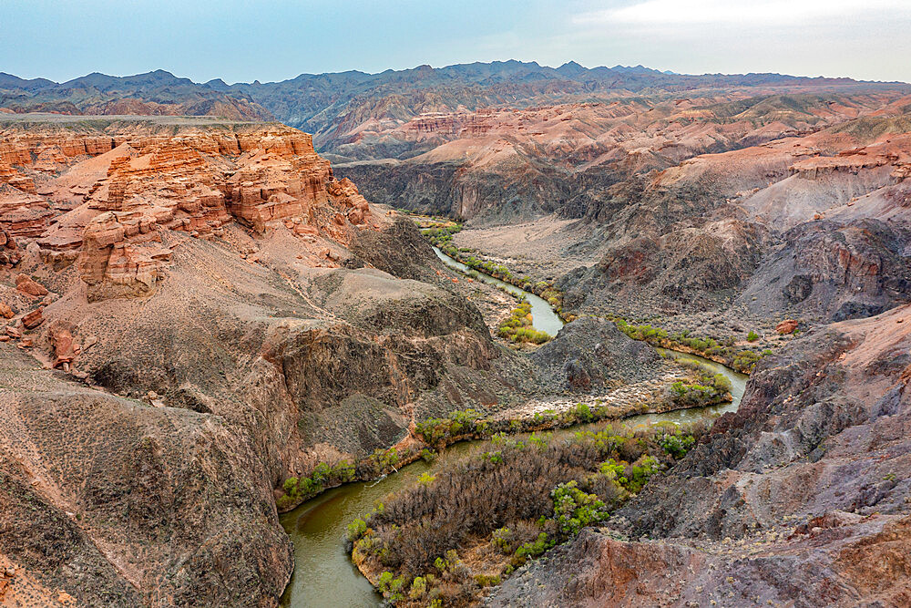 Aerial of the Charyn Canyon, Tian Shan mountains, Kazakhstan, Central Asia, Asia