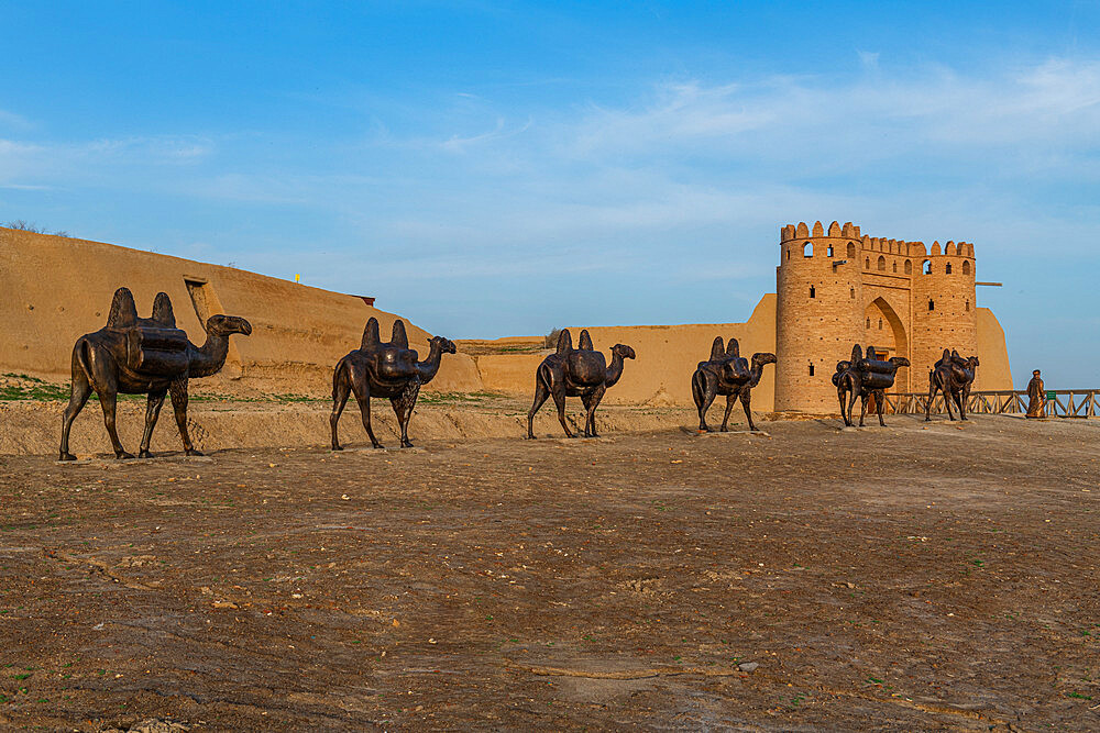 Bronze Camel caravan statues, Otrartobe settlement, Turkistan, Kazakhstan, Central Asia, Asia