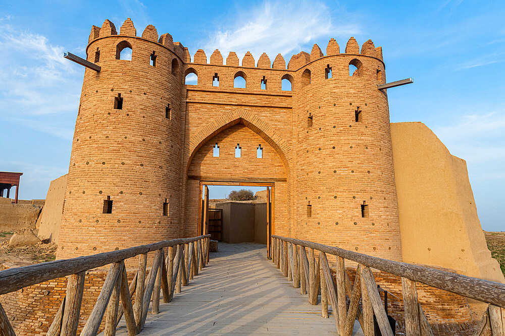 Entrance gate, Otrartobe settlement, Turkistan, Kazakhstan, Central Asia, Asia