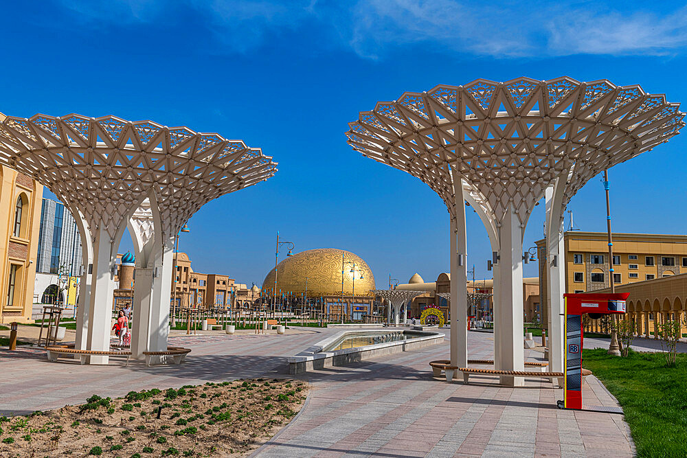 Modern pedestrian zone in Turkistan, Kazakhstan, Central Asia, Asia