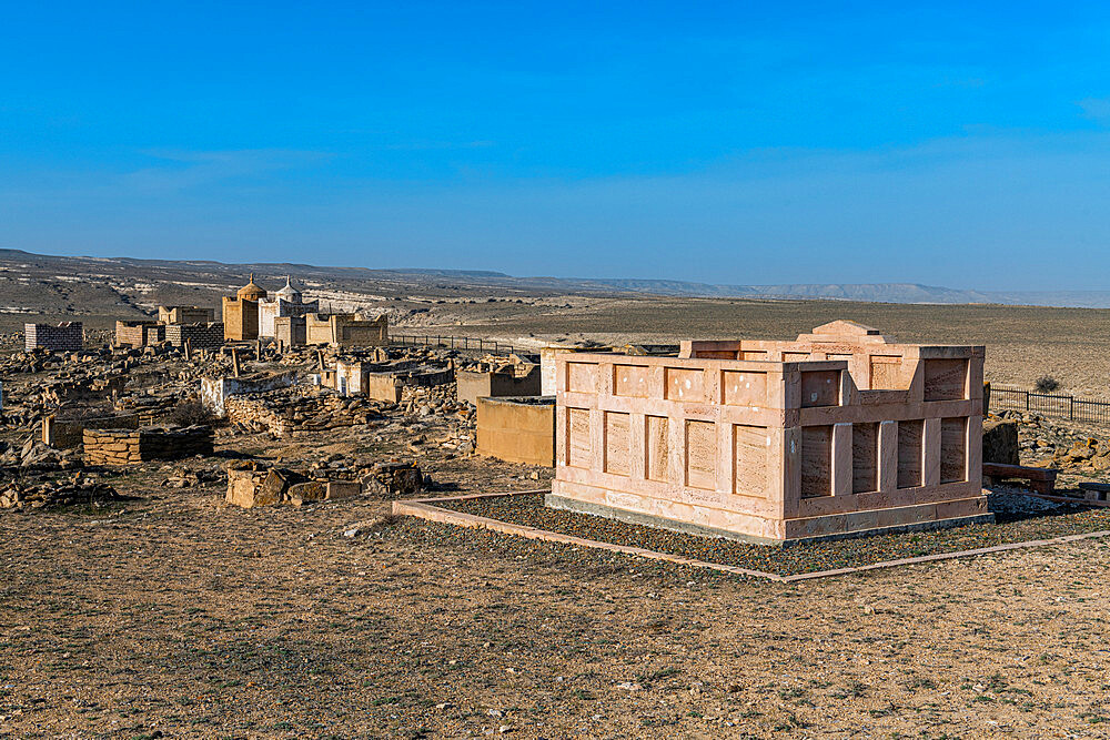 Cemetery around Cave Mosque Shakpak Ata, Mangystau, Kazakhstan, Central Asia, Asia