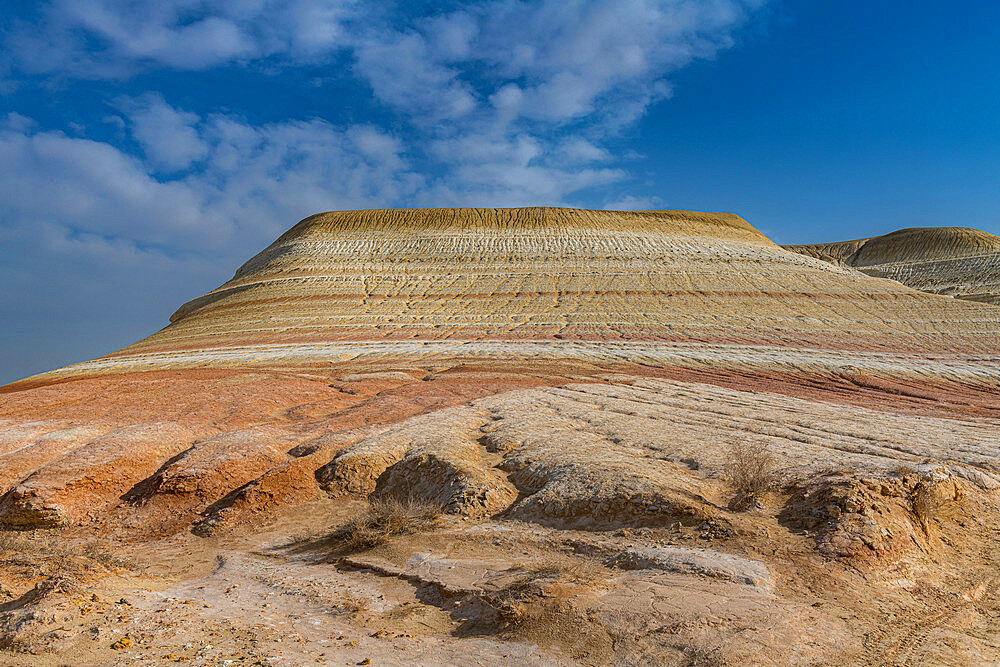 Multicoloured layers of sandstone, Kyzylkup, Mangystau, Kazakhstan, Central Asia, Asia