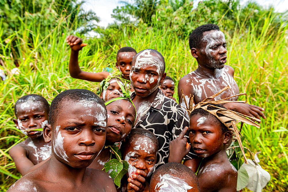 Painted Pygmy boys, Kisangani, Democratic Republic of the Congo, Africa