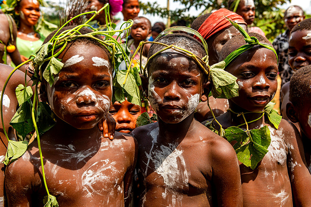 Painted Pygmy boys, Kisangani, Democratic Republic of the Congo, Africa