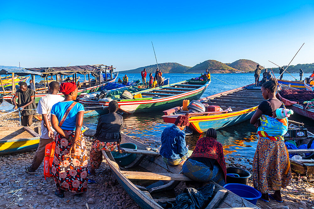 Fishermen bringing their morning catch to the market, Mpulungu, Lake Tanganyika, Zambia, Africa