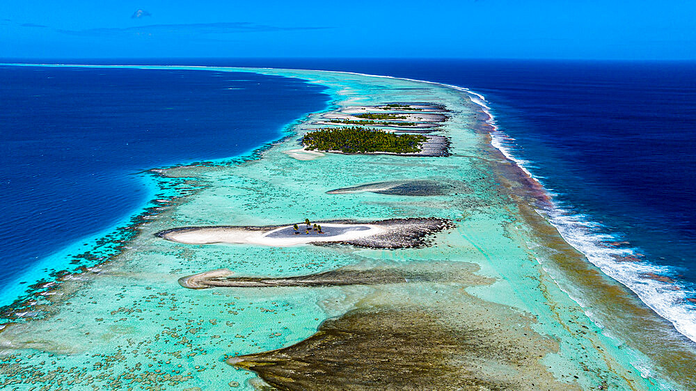 Aerial of Hikueru atoll, Tuamotu archipelago, French Polynesia, South Pacific, Pacific