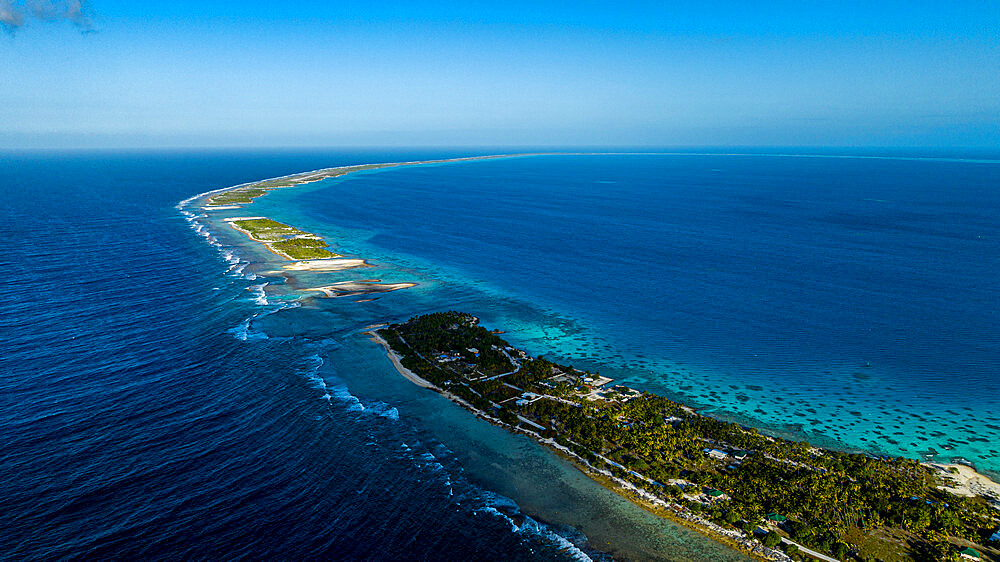 Aerial of Hikueru atoll, Tuamotu archipelago, French Polynesia, South Pacific, Pacific