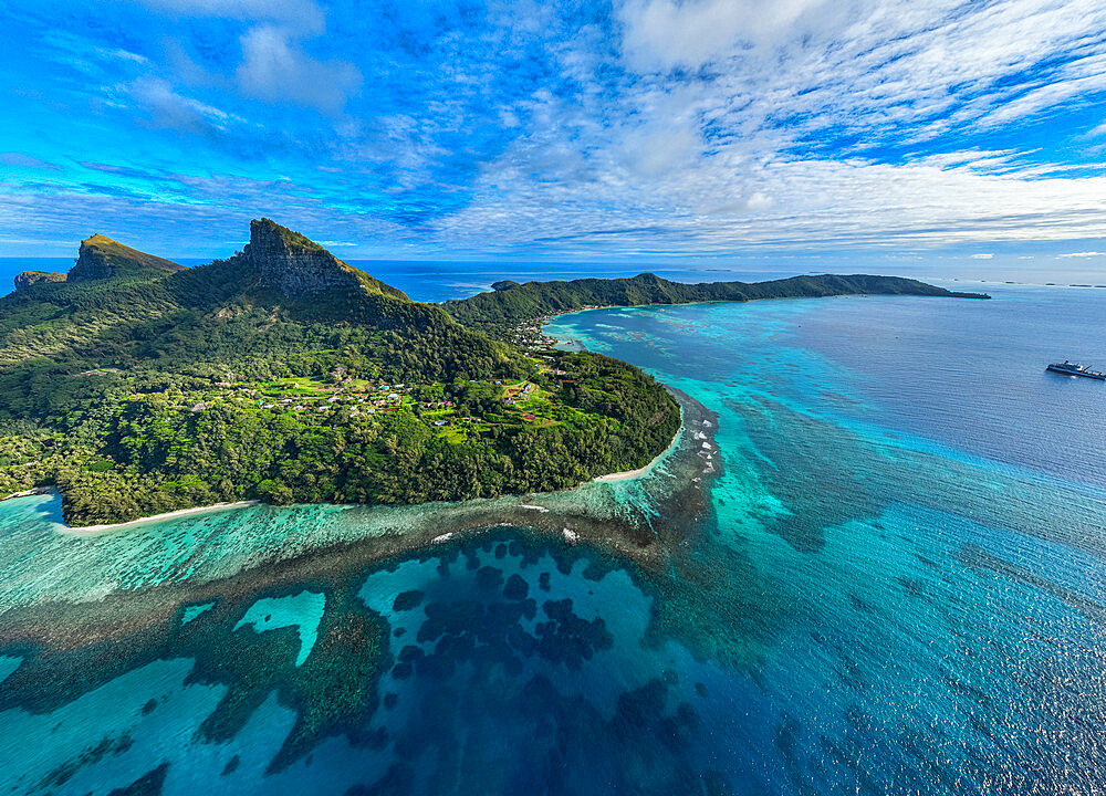 Aerial of Mangareva, Gambier archipelago, French Polynesia, South Pacific, Pacific