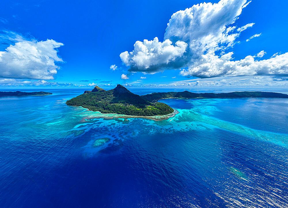 Aerial of Mangareva, Gambier archipelago, French Polynesia, South Pacific, Pacific