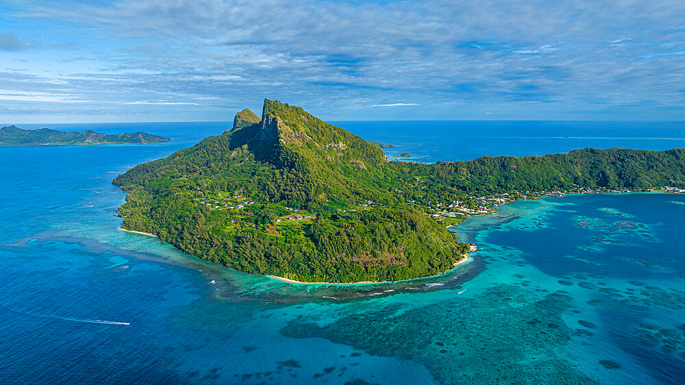 Aerial of Mangareva, Gambier archipelago, French Polynesia, South Pacific, Pacific