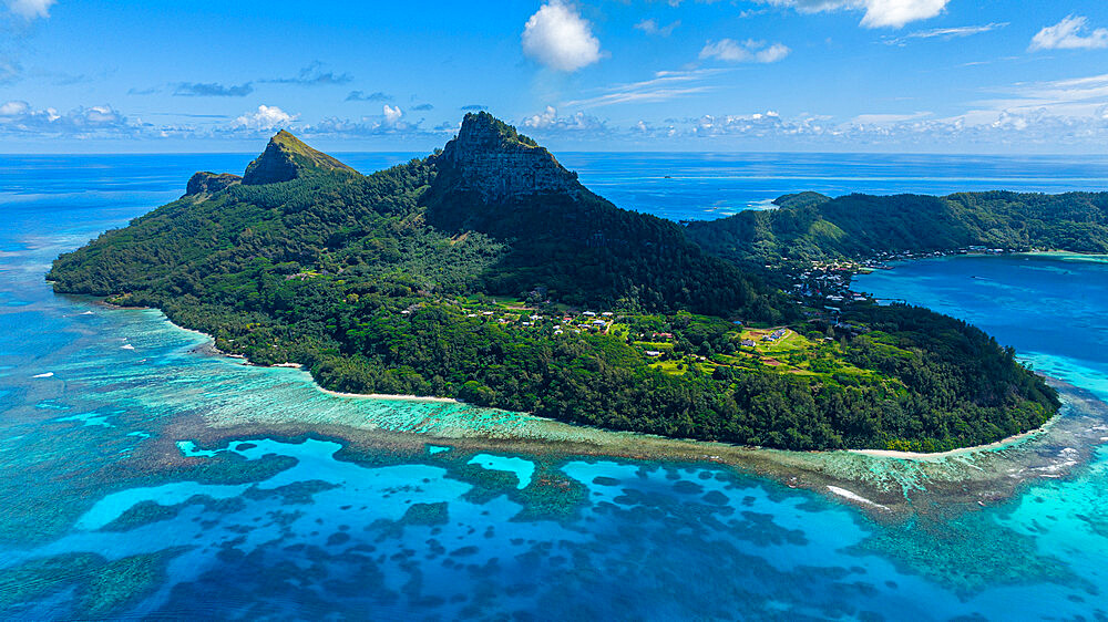 Aerial of Mangareva, Gambier archipelago, French Polynesia, South Pacific, Pacific