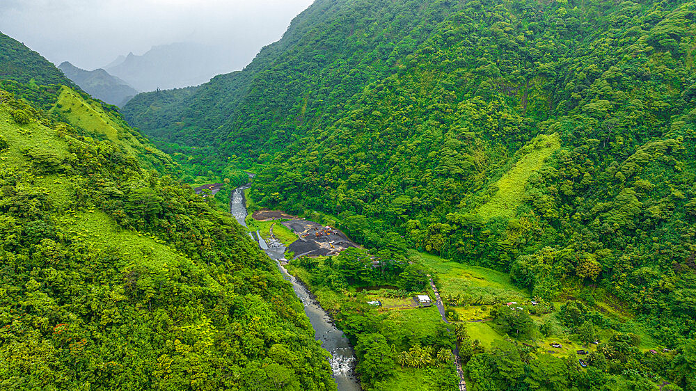 Aerial of the rugged interior of Tahiti, Society Islands, French Polynesia, South Pacific, Pacific