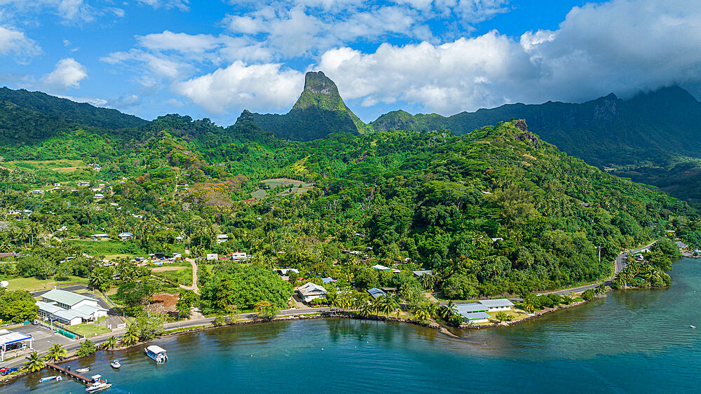 Aerial of Cook's Bay, Moorea (Mo'orea), Society Islands, French Polynesia, South Pacific, Pacific