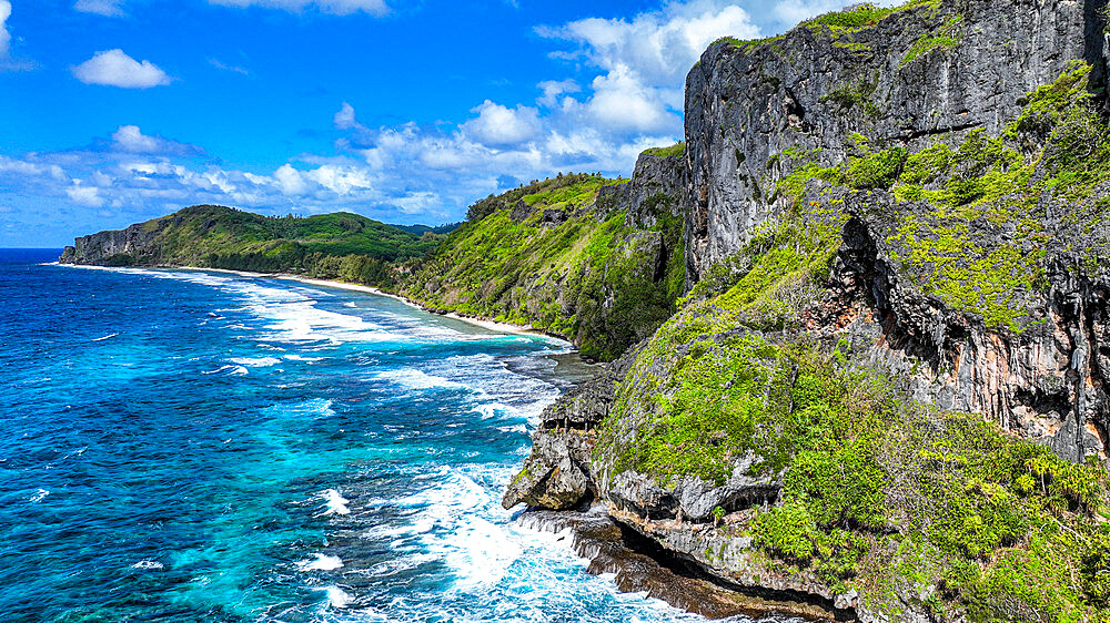 Aerial of La Gueule du Monstre (the Monster's Mouth) cave, Rurutu, Austral islands, French Polynesia, South Pacific, Pacific