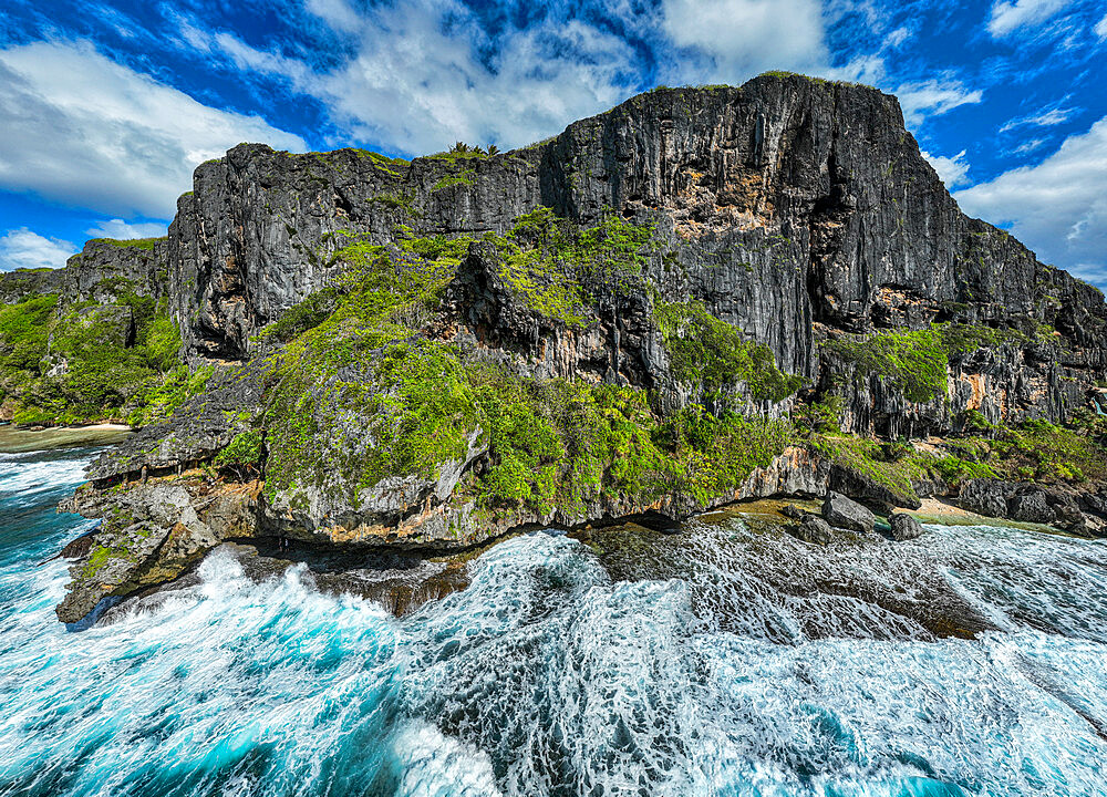 Aerial of La Gueule du Monstre (the Monster's Mouth) cave, Rurutu, Austral islands, French Polynesia, South Pacific, Pacific