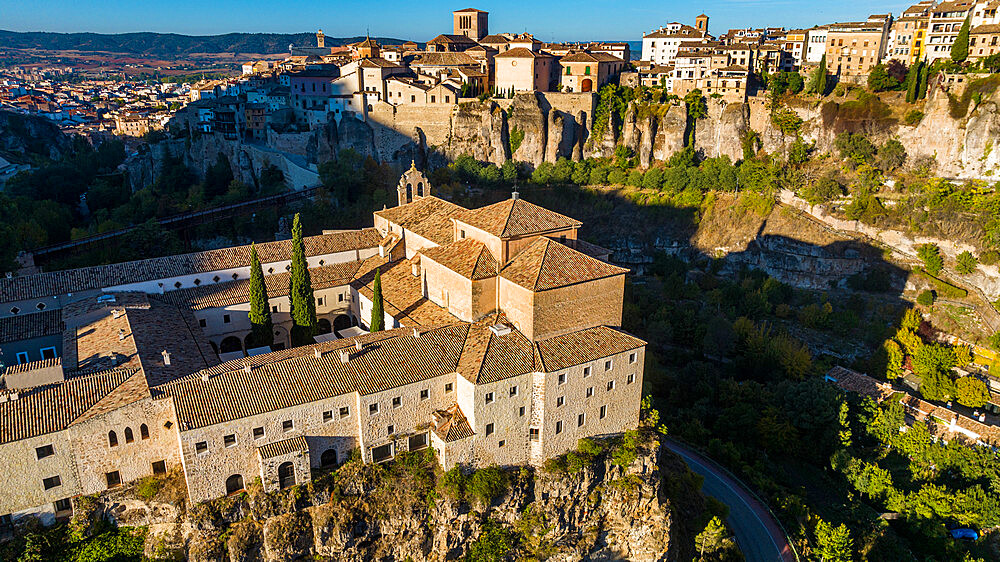 Aerial of Cuenca, UNESCO World Heritage Site, Castilla-La Mancha, Spain, Europe