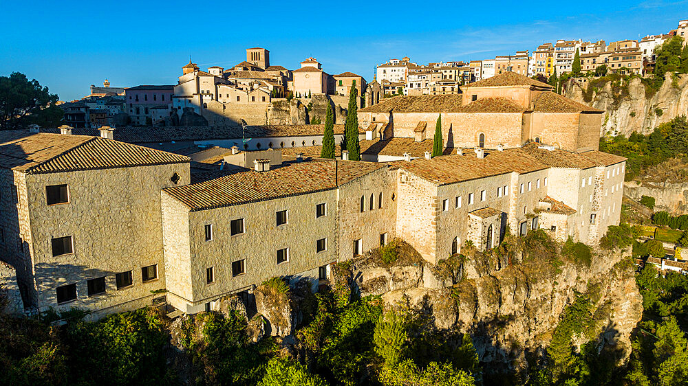 Aerial of Cuenca, UNESCO World Heritage Site, Castilla-La Mancha, Spain, Europe