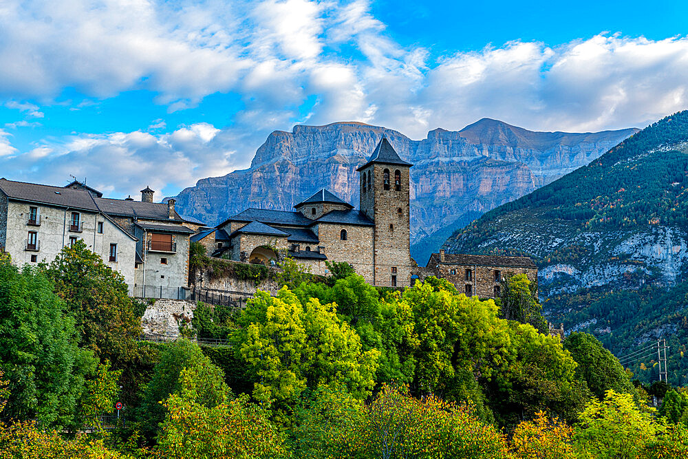 Old church in Torla-Ordesa, Monte Perdido, UNESCO World Heritage Site, Aragon, Pyrenees, Spain, Europe