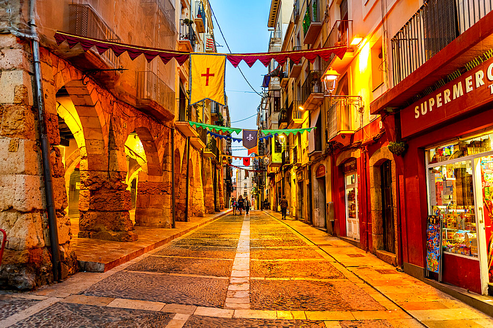 Old Town at night, Tarraco (Tarragona), Catalonia, Spain, Europe