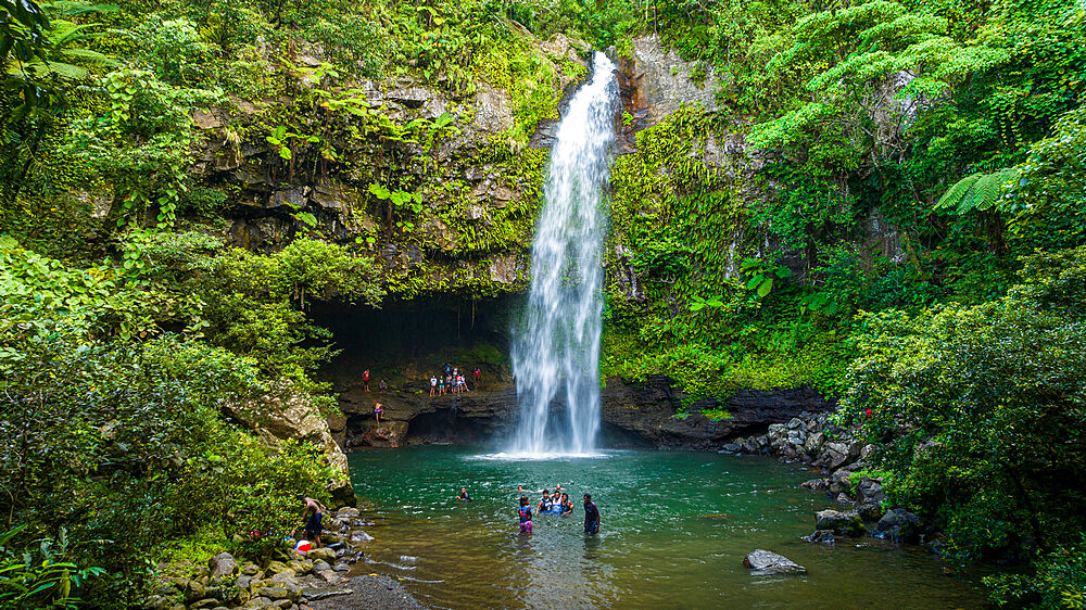 Aerial of the Tavoro Falls, Bouma National Park, Taveuni, Fiji, South Pacific, Pacific