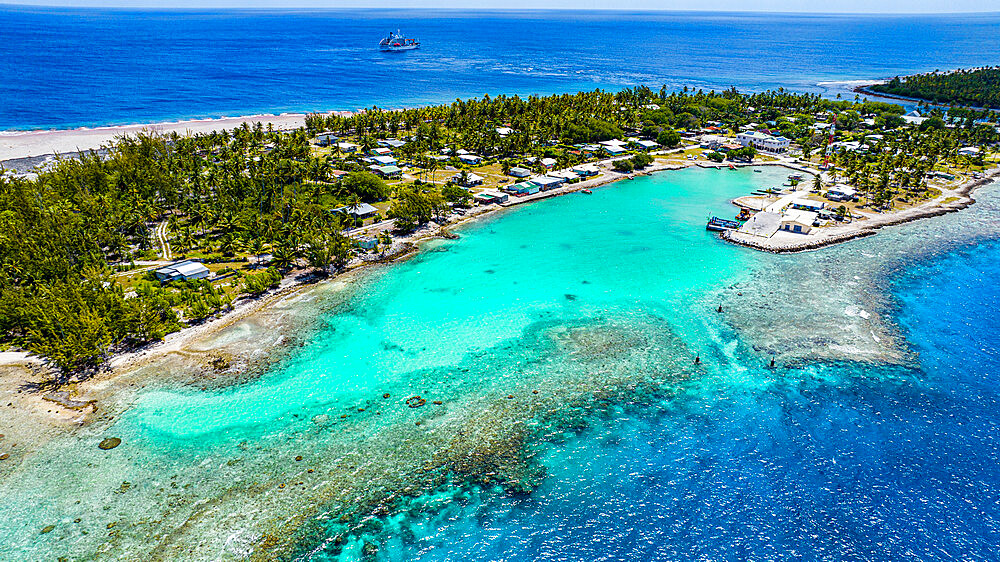 Aerial of the Amaru atoll, Tuamotu Islands, French Polynesia, South Pacific, Pacific