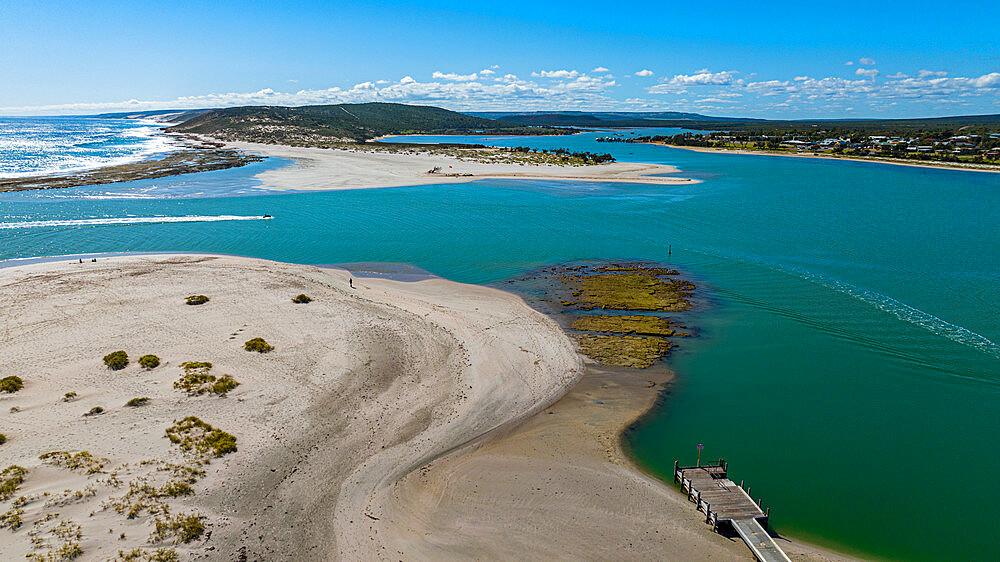 Aerial of the Kalbarri River in Kalbarri at the river mouth, Western Australia, Australia, Pacific