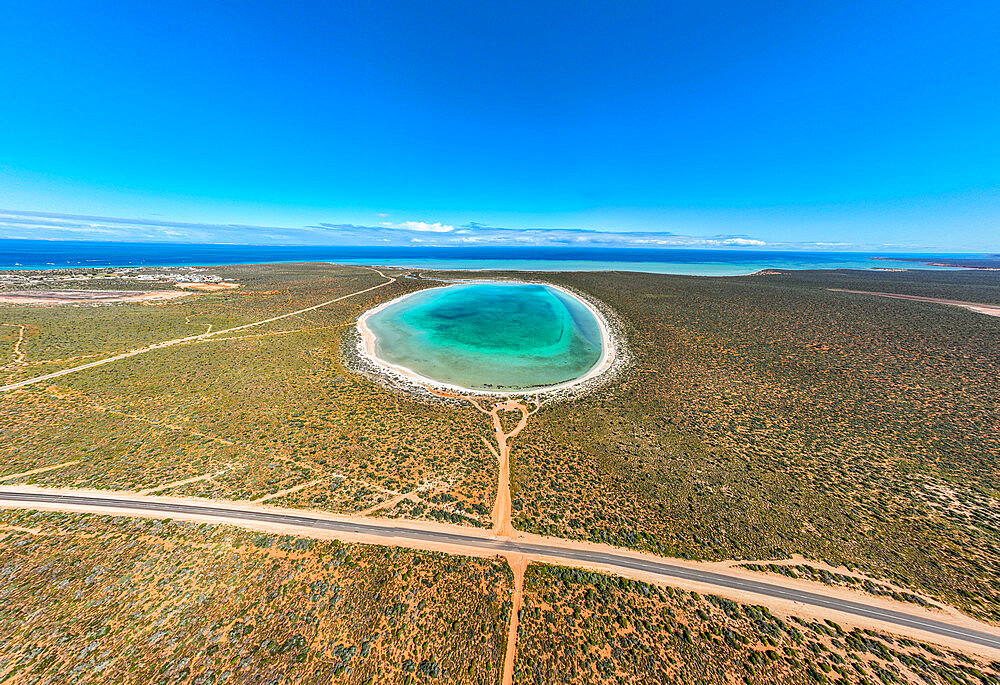 Aerial of Little Lagoon, Denham, Shark Bay, UNESCO World Heritage Site, Western Australia, Australia, Pacific