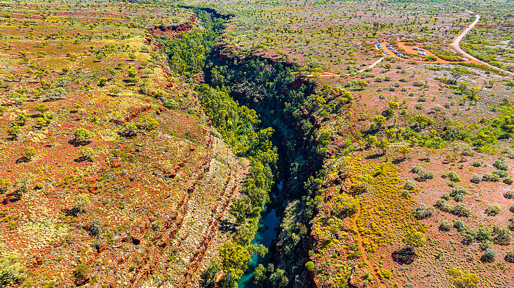 Aerial of Dale Gorge, Karijini National Park, Western Australia, Australia, Pacific