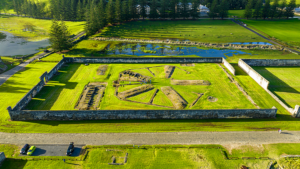 Aerial of the Kingston and Arthur's Vale Historic Area, UNESCO World Heritage Site, Norfolk Island, Australia, Pacific