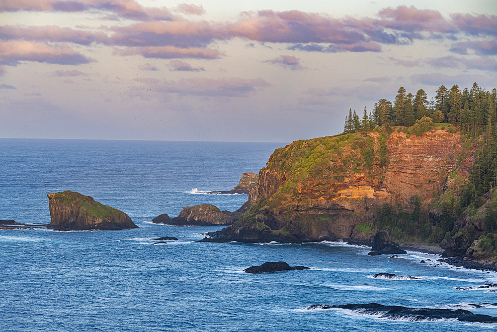 Sunset over the rugged coastline of Norfolk Island, Australia, Pacific