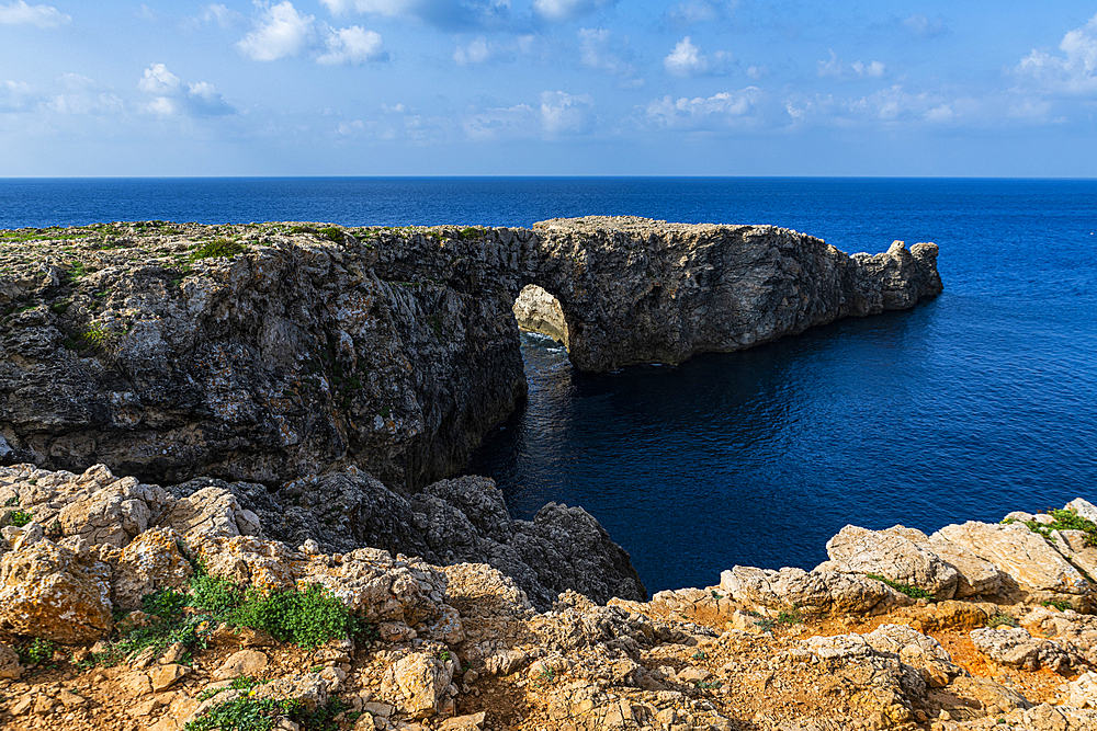 Natural arch, Pont d'en Gil, Menorca, Balearic Islands, Spain, Mediterranean, Europe