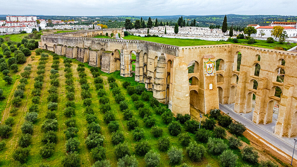 Aerial of the Aqueduct of the Unesco site Elvas, Alentejo, Portugal