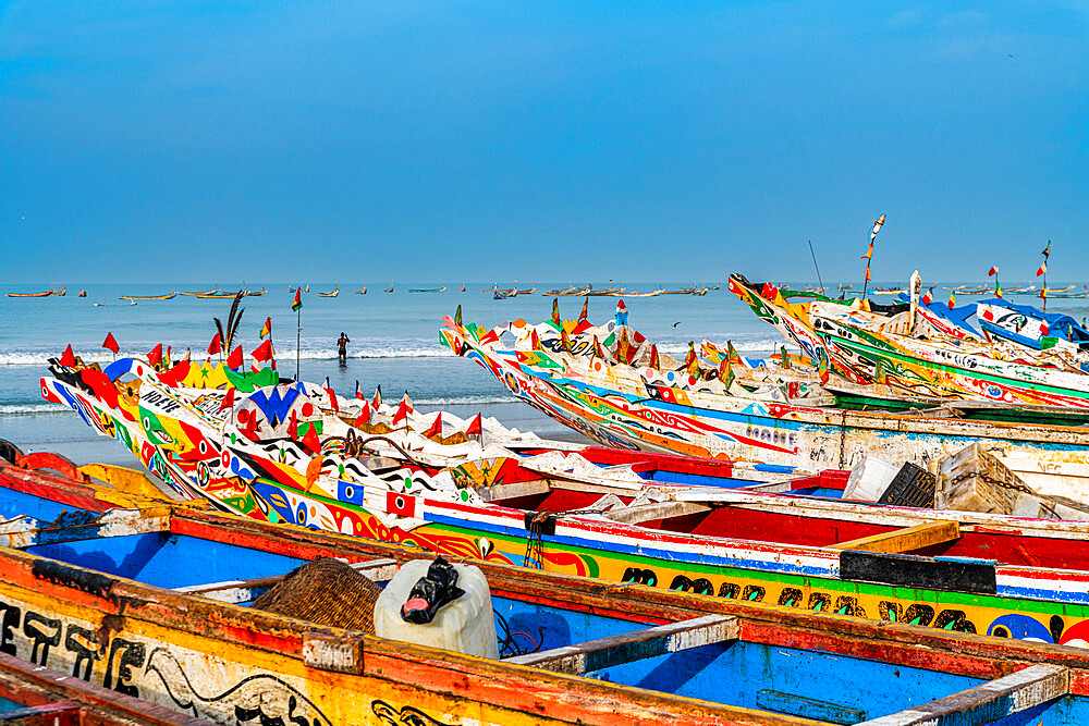 Colourful fishing boats, Cap Skirring, Casamance, Senegal, Africa