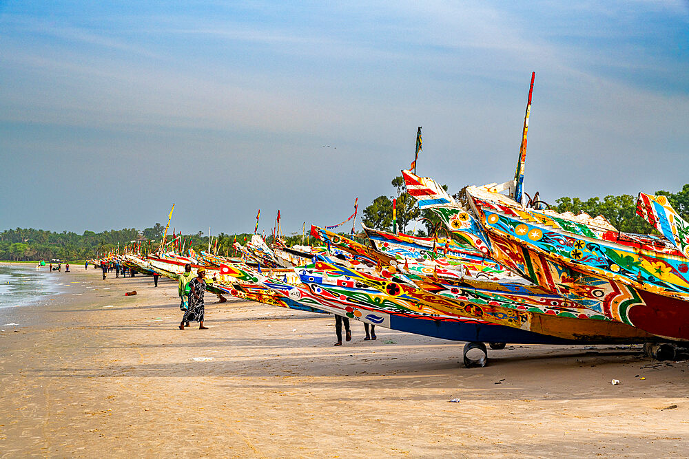 Colourful fishing boats, Cap Skirring, Casamance, Senegal, Africa