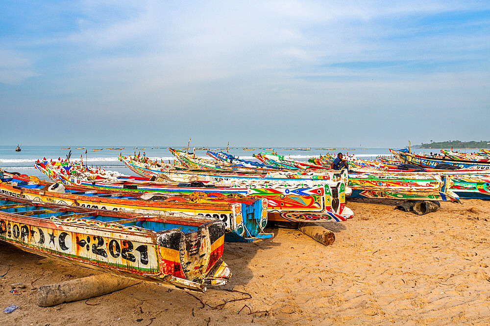 Colourful fishing boats, Cap Skirring, Casamance, Senegal, Africa