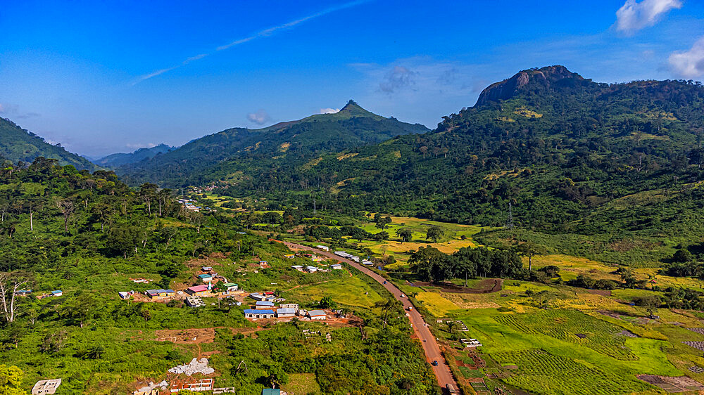 Aerial of the mountain scenery around Man, Ivory coast, Africa