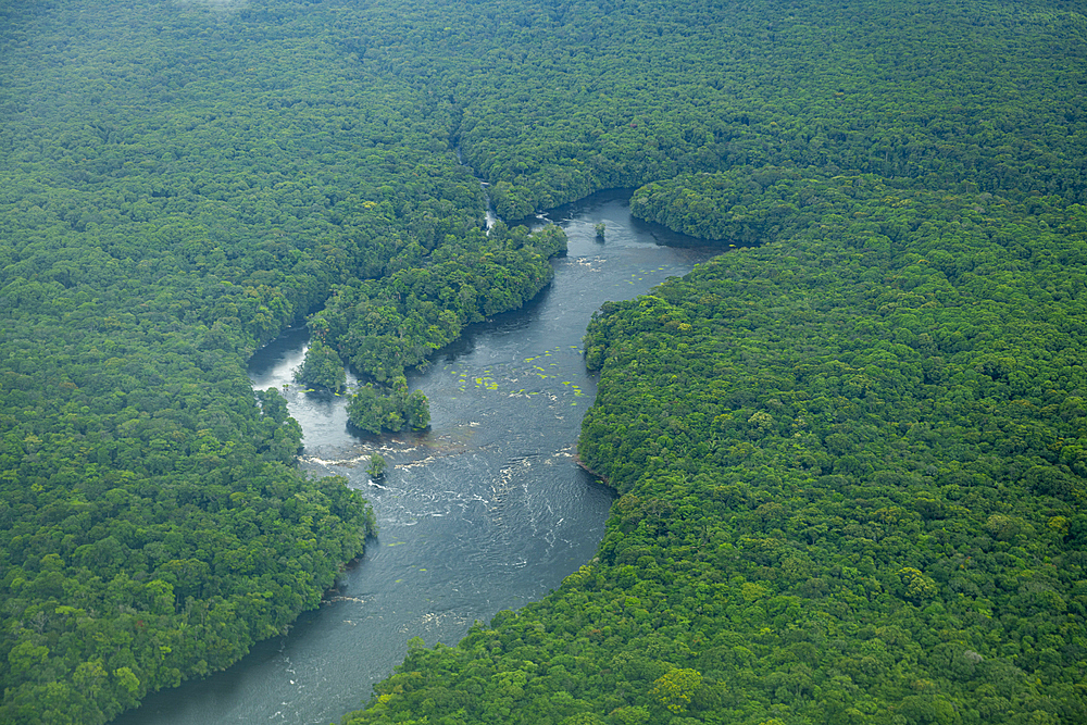 Aerial of the Potaro River, Guyana, South America