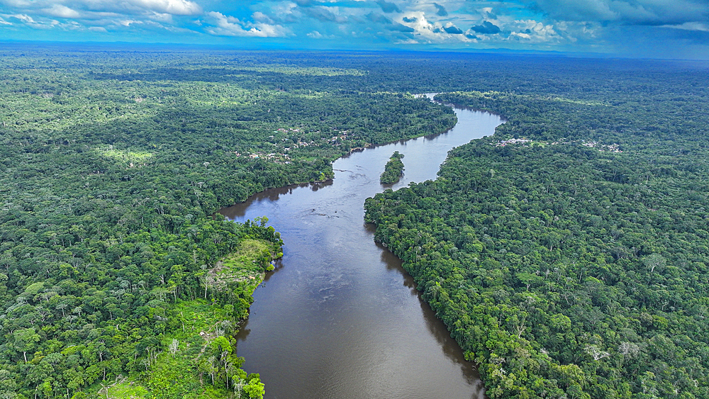 Aerial of the Suriname River at Pokigron, Suriname, South America