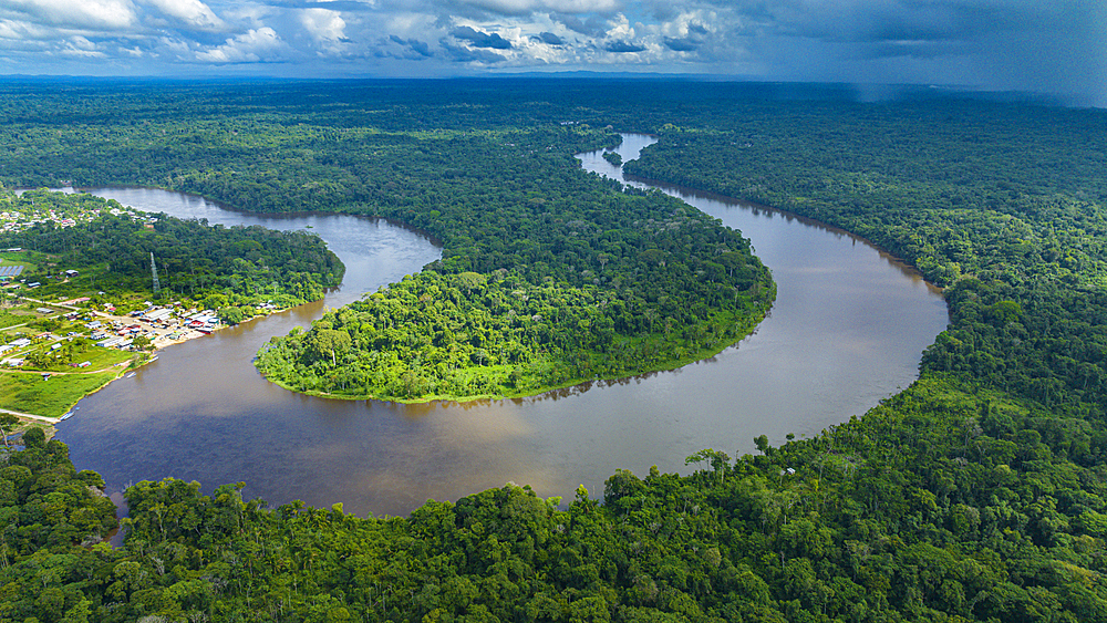 Aerial of the Suriname River at Pokigron, Suriname, South America