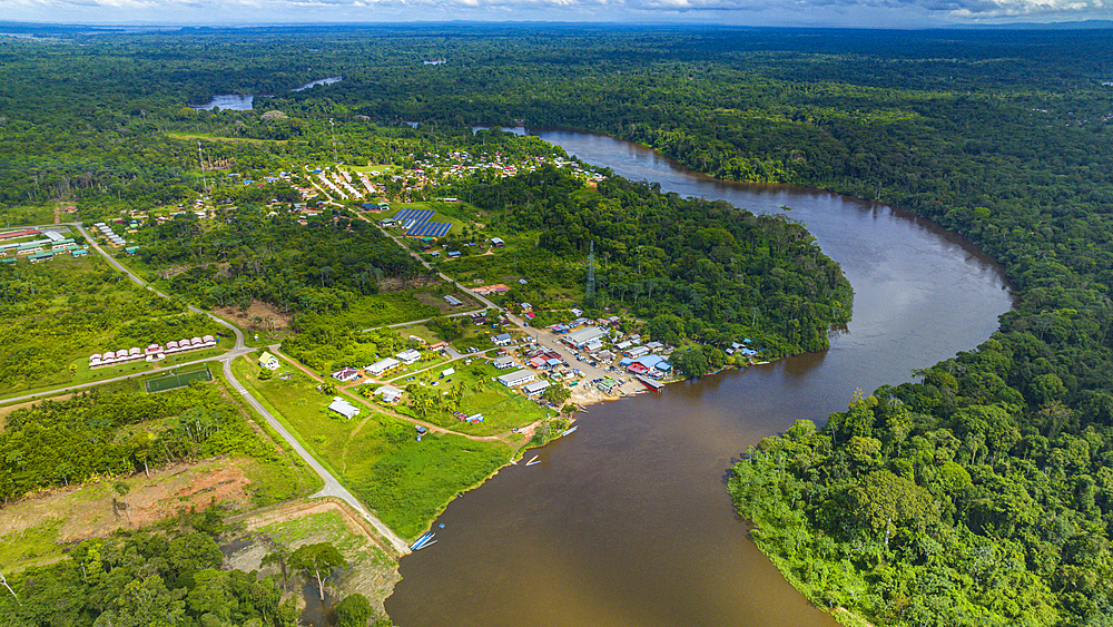 Aerial of the Suriname River at Pokigron, Suriname, South America