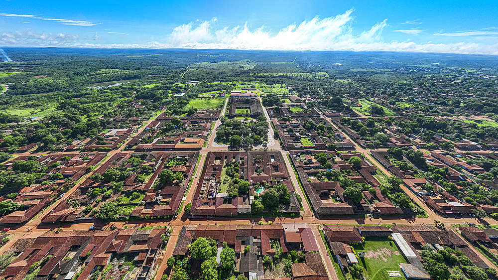 Aerial of the Concepcion Mission, Jesuit Missions of Chiquitos, UNESCO World Heritage Site, Santa Cruz department, Bolivia, South America