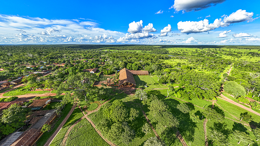 Aerial of the Santa Ana Mission, Jesuit Missions of Chiquitos, UNESCO World Heritage Site, Santa Cruz department, Bolivia, South America