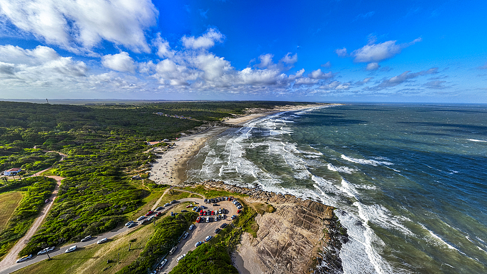 Aerial of the beaches in the Santa Teresa National Park, Uruguay, South America