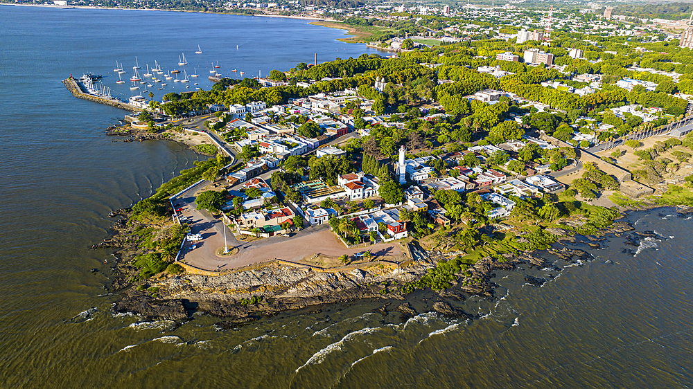 Aerial of Colonia del Sacramento, UNESCO World Heritage Site, Uruguay, South America