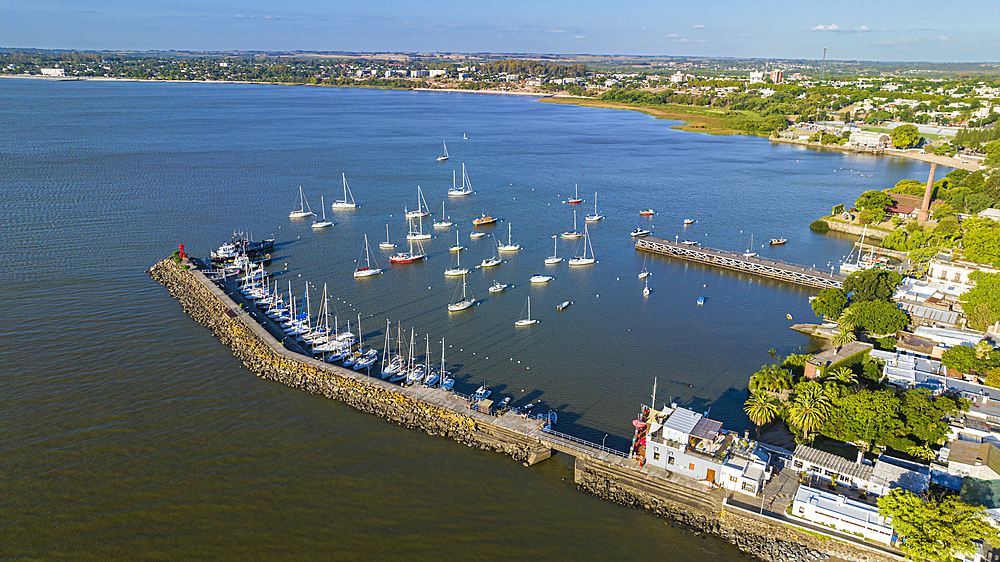 Aerial of Colonia del Sacramento, UNESCO World Heritage Site, Uruguay, South America