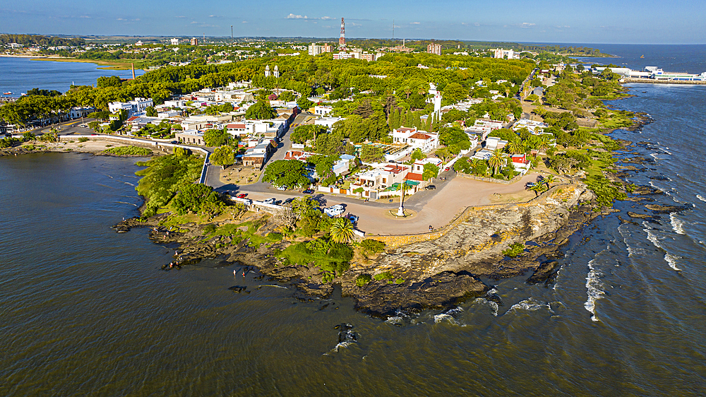 Aerial of Colonia del Sacramento, UNESCO World Heritage Site, Uruguay, South America